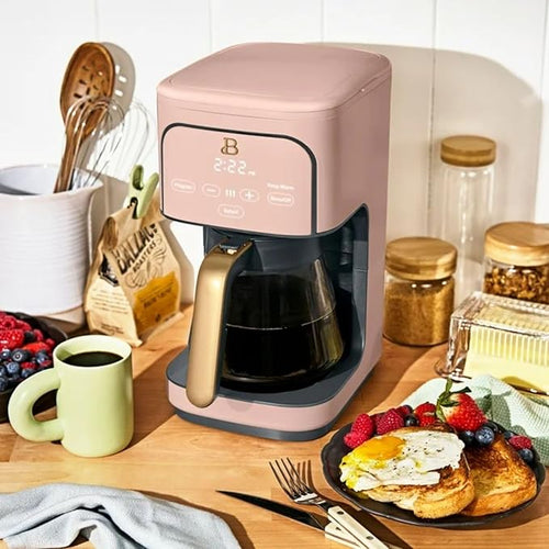 12-Cup Programmable Coffee Maker with 24h Timer &amp Brew Strength Settings Drip Brewer for Rich Flavor (Rose)