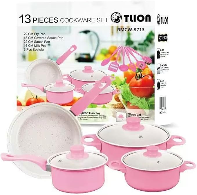 Cast Iron Pots and Pans Set 13Pcs Non Stick Cute Cookware Set Includes Lids Induction Cookware with Comfort Handle PFOA Free| Pan