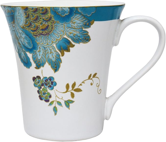 222 Fifth 16-Piece Porcelain Dinnerware Set for 4 Elegant Floral Plates and Bowls Sets-White Teal Gold Ceramic Dishes Chip Resistant Kitchen and Dining Dish Set Microwave &amp Dishwasher Safe E