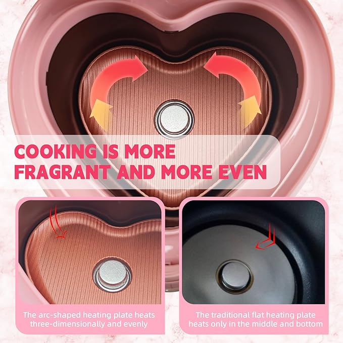Peach Heart Shape Rice Cooker 8 Cup Cooked 4 Cup Uncooked Rice Multifunctional Pink Rice Cooker 300w with Preset Timer 1.8L
