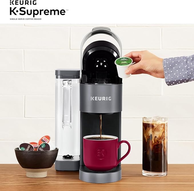 Keurig K-Supreme Single Serve K-Cup Pod Coffee Maker MultiStream Technology 4 Brew Sizes 66oz Dual-Position Removable Reservoir Gray (Renewed)