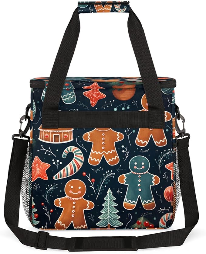 Gingerbread Man Coffee Maker Carrying Bag Christmas Pattern Travel Storage Bag Compatible with K-Mini or K-Mini Plus Single Serve Coffee Brewer Carrying Case with Multiple Pockets &amp Shoulder Str