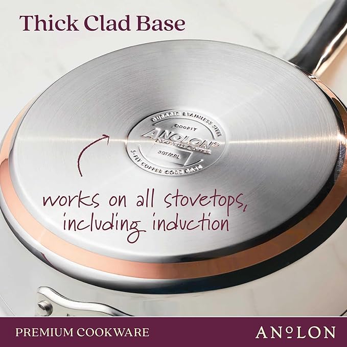 Anolon Nouvelle Stainless Stainless Steel Frying Pan Set / Fry Pan Set / Skillet Set - 8 Inch and 9.5 Inch  Silver