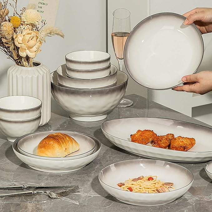 Gradient Dinnerware Sets for 10 Thick and Durability Bowl and Plate Set Easy to Clean Kitchen Dishes Sets High Temperature Resistance Dinner Set for Microwave Oven and Dishwasher 45 Pieces