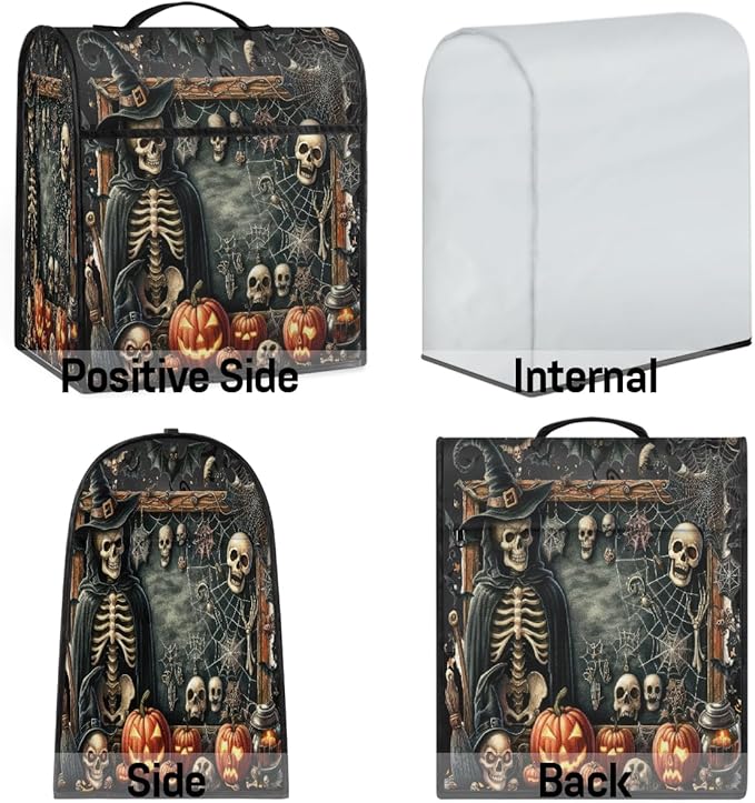 cfpolar Kitchen Aid Mixer Cover Compatible with 6-8 Quarts Halloween Skeleton Pumpkin Spider Web Stand Mixer Cover Kitchen Aid Mixers Accessories Appliance Organizer Bag Dust Covers with Zipper Pocket