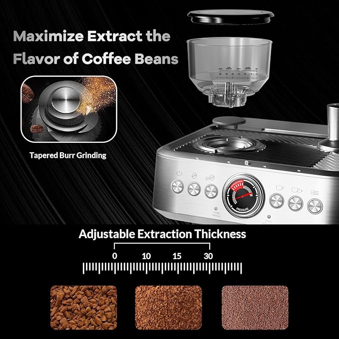 Espresso Coffee Machine 20 Bar Professional Coffee Maker With Grinder and Milk Frother Steam Wand 95 Oz Water Tank 3 In 1 Coffee Maker for Cappuccino Latte Macchiato