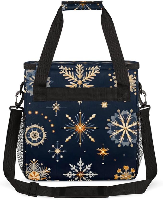 Christmas Snowflakes Coffee Maker Carrying Bag Magical Snowflakes Travel Storage Bag Compatible with K-Mini or K-Mini Plus Single Serve Coffee Brewer Carrying Case with Pockets &amp Shoulder Strap