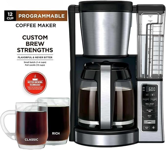 Niinja 12-Cup Programmable Coffee Maker Glass Carafe with Classic &amp Rich Brew Styles Adjustable Warming Plate &amp Removable 60‑oz Reservoir