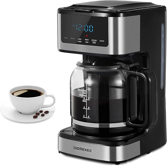 Coffee Maker Programmable Drip Coffee Maker 12 Cup Regular &amp Strong Brew Drip Coffee Machine with Iced Coffee Function for Home and Office Black &amp Stainless Steel