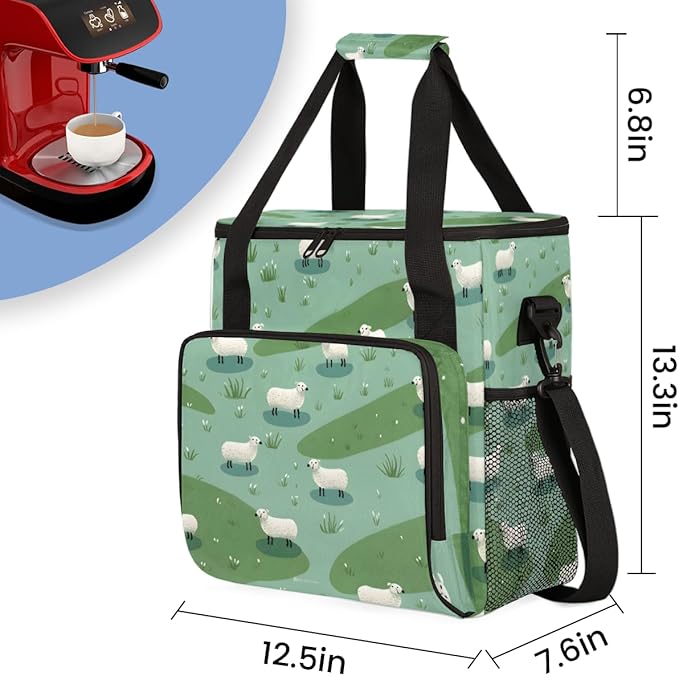 Cute Sheep Coffee Maker Carrying Bag Steppe Grass Travel Storage Bag Compatible with K-Mini or K-Mini Plus Single Serve Coffee Brewer Carrying Case with Multiple Pockets &amp Shoulder Strap