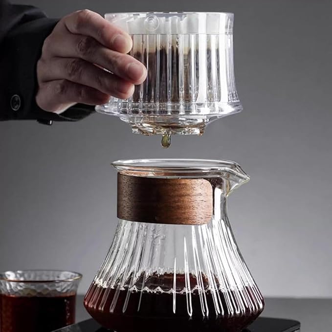 Pour Over Coffee Maker Drip Cold Brew Coffee Maker with 50 Pcs Paper Filter Glass Carafe Drip Rate Adjustable for Home Café Restaurant Camping