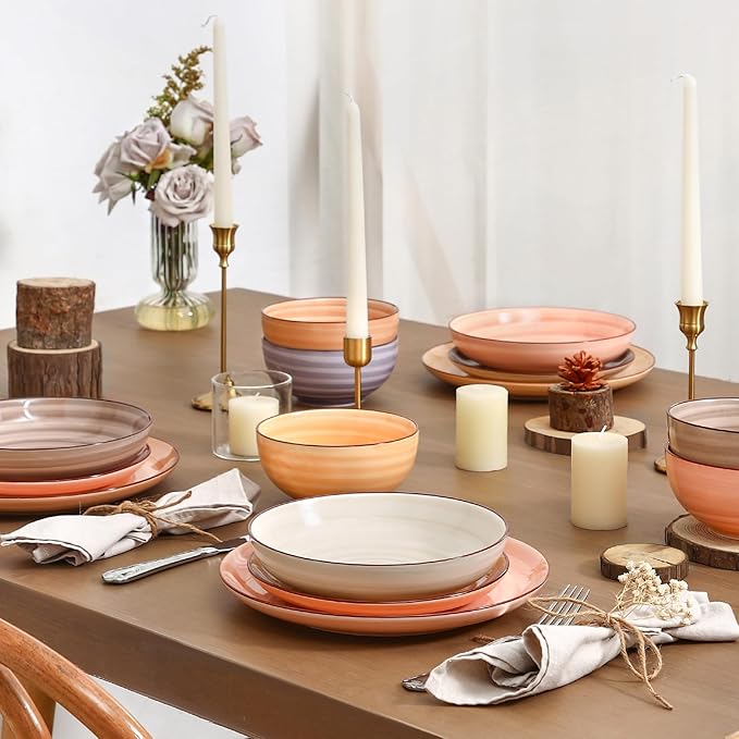 Selamica Ceramic Plates and Bowls Sets24 Pieces Dinnerware Sets for 6Scratch Resistant Dish Set for holiday gatheringDishwasher &amp Microwave Safe Maillard