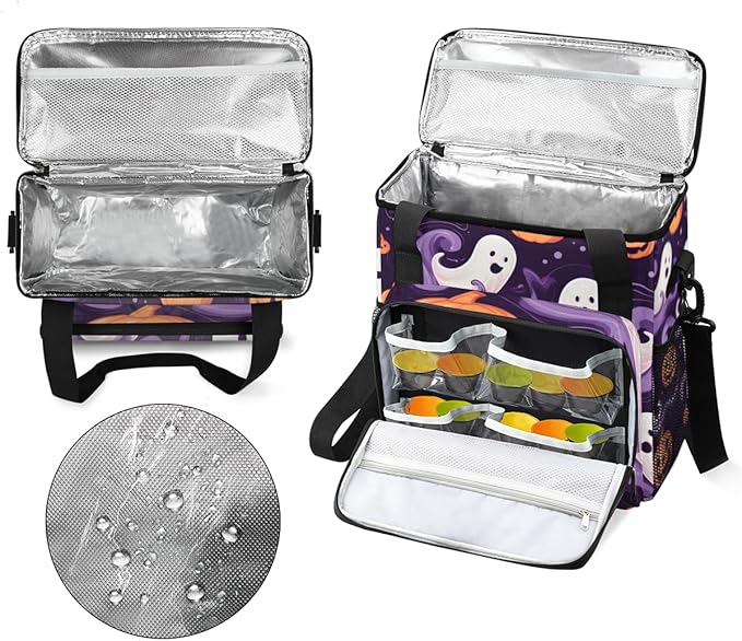 Halloween Ghosts Coffee Maker Carrying Bag Retro Ghosts Travel Storage Bag Compatible with K-Mini or K-Mini Plus Single Serve Coffee Brewer Carrying Case with Multiple Pockets &amp Shoulder Strap