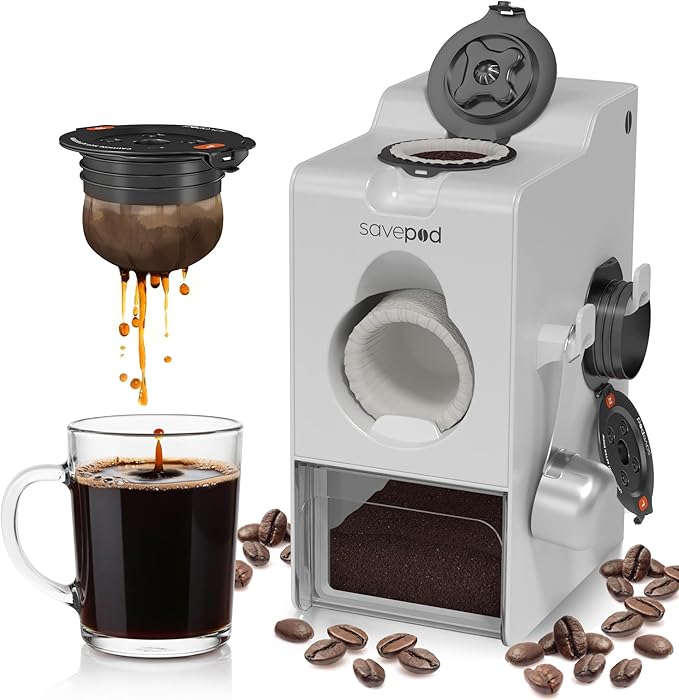SavePod Coffee Pod Maker with Reusable Coffee Pods Compatible with Keurig and K-Cup Coffee Machines Smart Easy to Use &amp Convenient (White)