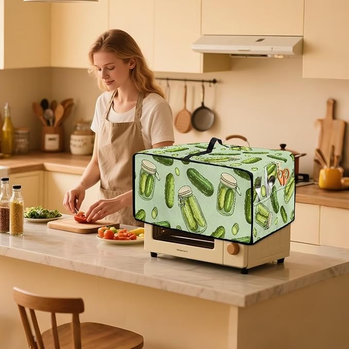 Doojoayie Cucumber Toaster Cover 4 Slice Small Appliance Dust Protector Bread Making Machine Cover Compatible with Toaster/Kitchen Appliance 18.5x14.5x 9