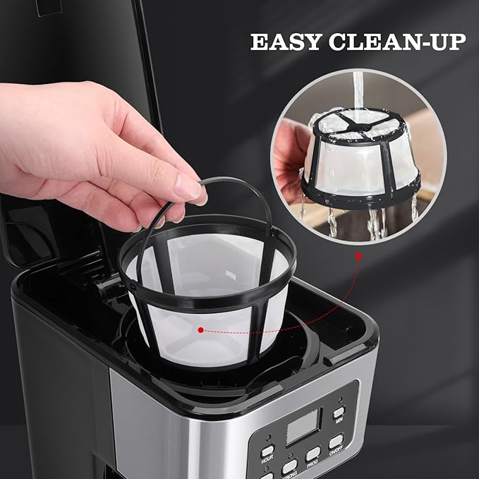 Taylor Swoden 12-Cup Programmable Coffee Maker Regular &amp Strong Brew Drip Coffee Machine for Home and Office Glass Carafe Pause &amp Serve Auto Shut Off Black &amp Stainless Steel