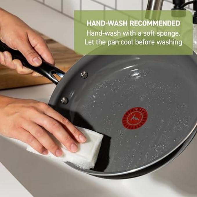 T-Fal Preserve Ceramic Nonstick Frying Pan 2-Pc Set 8.5 &amp 11 Oven Broiler Safe up to 350°F Cookware InoCeram Glide Technology Frying Pan Skillet Pots &amp Pans Black