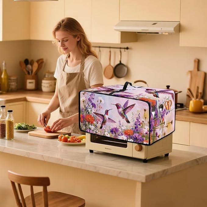 Toaster Oven Dust Cover Hummingbird Daisy Print Bread Maker Cover Machine Washable Kitchen Small Appliance Protector with Side Pockets Kitchen Decorations S