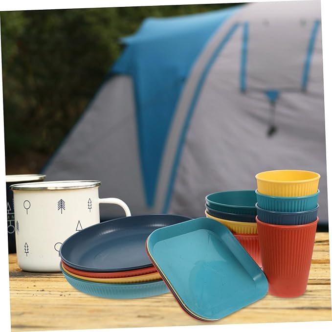 ABOOFAN Broken Dinnerware Set Plates and Bowls Set Camping Utensils Unbreakable Material Black for Bbq Camping Outdoor