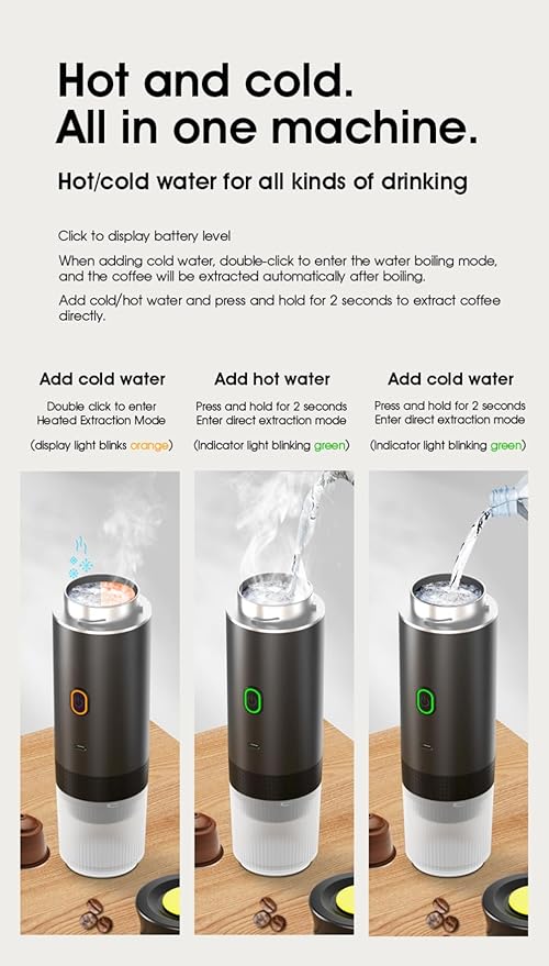 Wireless Portable Electric Coffee Maker with USB-C Self-Heating Rechargeable Espresso Coffee Machine for Travel Camping RVHomeOffice (black)