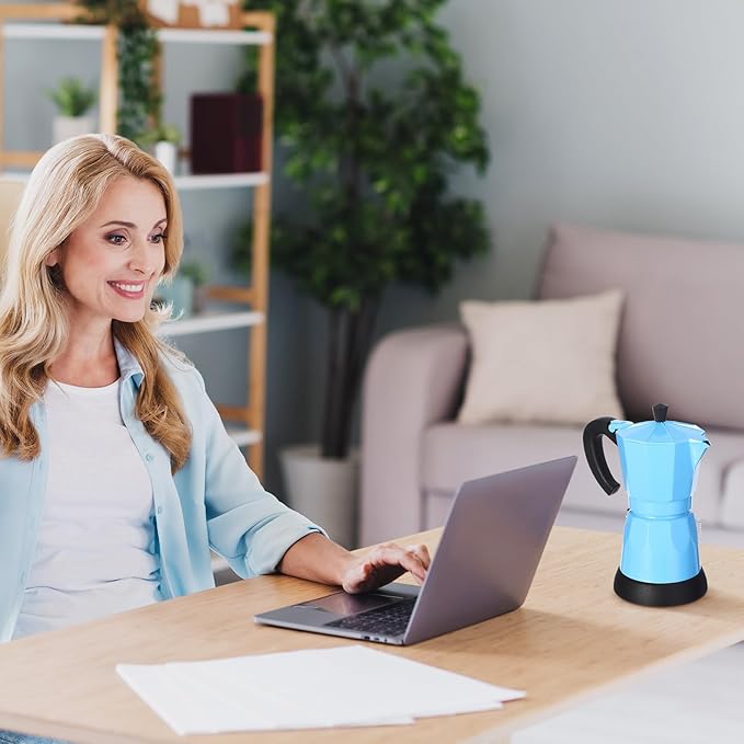 Coffee Pot 6 Cup Electric Espresso Coffee Maker Italian Moka Maker 300ml Portable Aluminum Espresso Machine Cafetera Moka Pot with Detachable Base Gift for Home Travel(Blue)