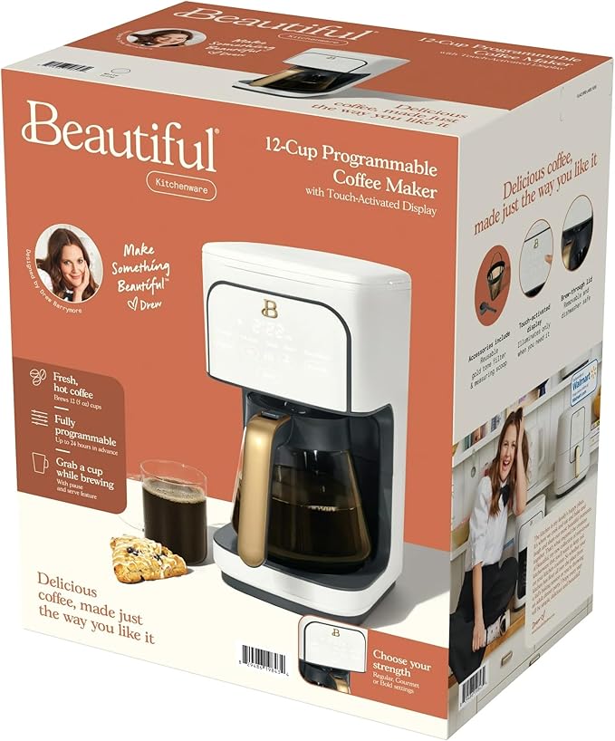 12 Cup Programmable Coffee Maker 24 Hour Auto Brew Touch Display Bold Strength Control Glass Carafe Reusable Filter Auto Shut Off