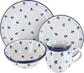 Blue Rose Polish Pottery - Blueberry 4 PC Place Setting - Service for 1-1 Place Setting - Great for Everyday Dining Casual Dining or as Formal Dinnerware