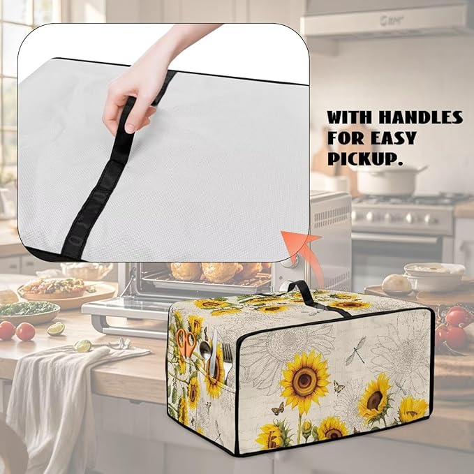 Doojoayie Sunflower Toaster Oven Cover Dragon Print 6 Slice Bread Machine Dust Protector Universal Fit Dust-proof &amp Stain Resistant Covers for Kitchen Appliance Protection