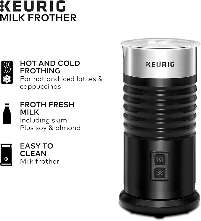 Keurig K-Elite Single-Serve K-Cup Pod Coffee Maker Brushed Silver &amp Standalone Frother Works Non-Dairy Milk Hot and Cold Frothing 6 Oz Black