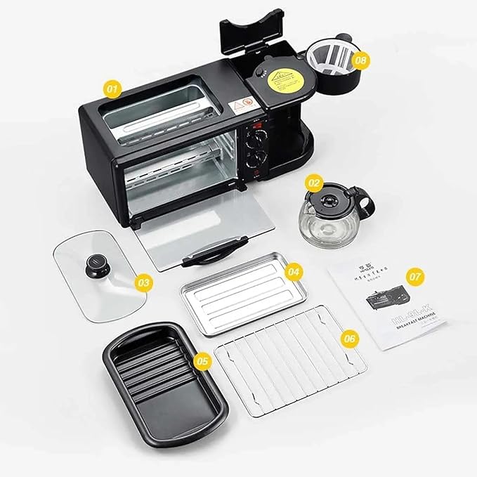 3-in-1 Breakfast Station Compact Toaster Oven with Coffee Maker and Griddle Multifunctional Breakfast Maker for Small Kitchens and Apartments