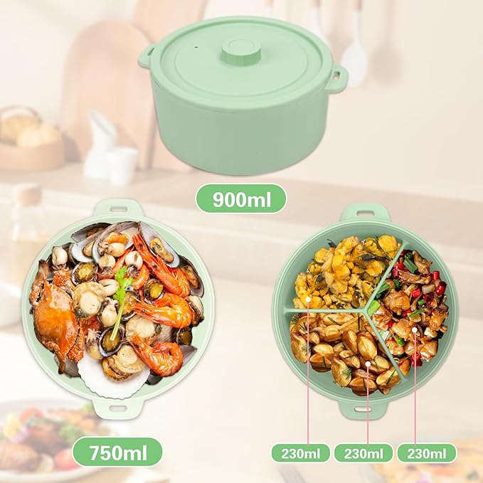 BestYiJo Microwave Rice Cooker 2-Layer Microwave Pasta Cooker and Steamer for Rice Vegetables Quinoa Oatmeal Ramen –Silicone Non-Stick(Green)