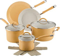Rachael Ray Cucina Ceramic Nonstick Pots and Pans Set with Saucepans Frying Pans Stockpot Lids and Pan Protectors 10 Piece Non Stick Cookware Set Dishwasher Safe - Turmeric Yellow