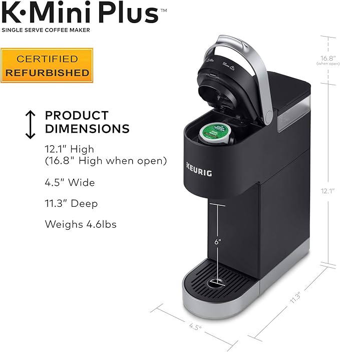 Keurig K-Mini Plus Coffee Maker Certified Refurbished Black (Renewed)