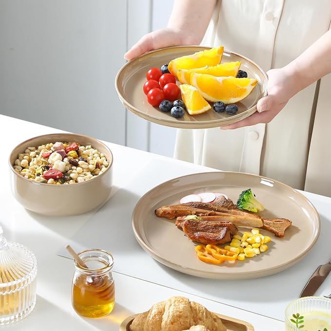 vancasso PLAYA Ceramic Plates and Bowls Sets 18 Pieces Brown Dinnerware Sets for Kitchen Reactive Glaze Dishes Set for 6 Dishwasher and Microwave Safe