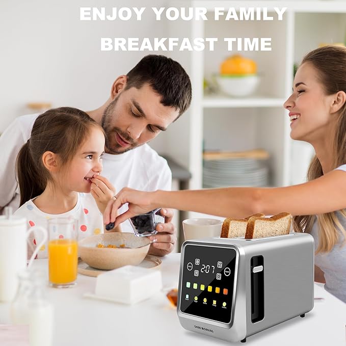 Touch Screen Toaster 2 Slice Bagel Toasters with LCD Display Stainless Steel Smart Digital Toasters with Single Slot ToastingExtra Wide Slots Toaster with Memory/Bagel/Defrost/Reheat Functions