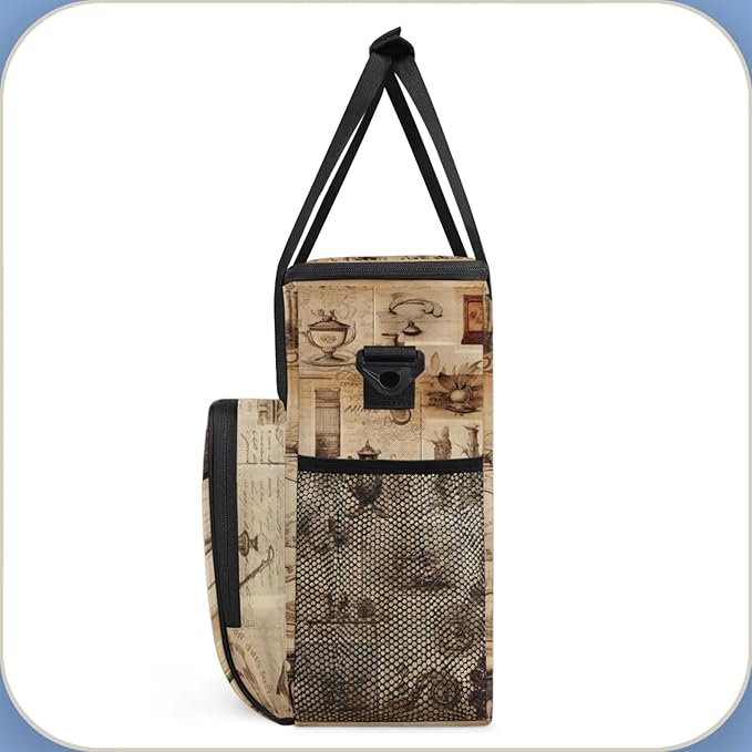 Retro Coffee Coffee Maker Travel Bag for Keurig K-Mini/K-Mini Plus Insulated Waterproof Tote with Pockets for K-Cup Portable Single-Serve Brewer Case