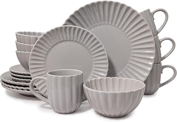 16 Piece Dinnerware Set Aruba (Cloudy Grey) Plates Bowls and Mugs Set for 4