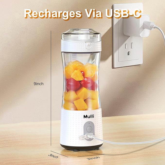 Mulli Personal BlenderUSB-C Rechargeable Ice CrusherPro-Grade Travel Blender for Gym Camping Baby FoodBPA-Free with Flip-Top Lid
