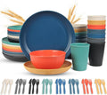 LAERJIN 56 Piece Wheat Straw Dinnerware SetsUnbreakable Reusable Dinnerware SetDishwasher &amp Microwave Safe Plates and Bowls Sets for Apartment Essentials Outdoor Camping Colourful