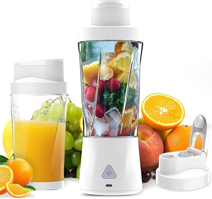 Portable Blender 360W Personal Blender for Shakes and Smoothies for Kitchen 24 Oz BPA Free Traveling Juicer Cup and Lid with 6 Blades Self Cleaning Portable Juicer for Kitchen/Travel/Gym White