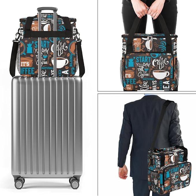 Blue Coffee Cafe Maker Carrying Bag Travel Case Compatible with Keurig K-Mini or K-Mini Plus Portable Single Serve Coffee Brewer Case with Pockets for K-cup Pods