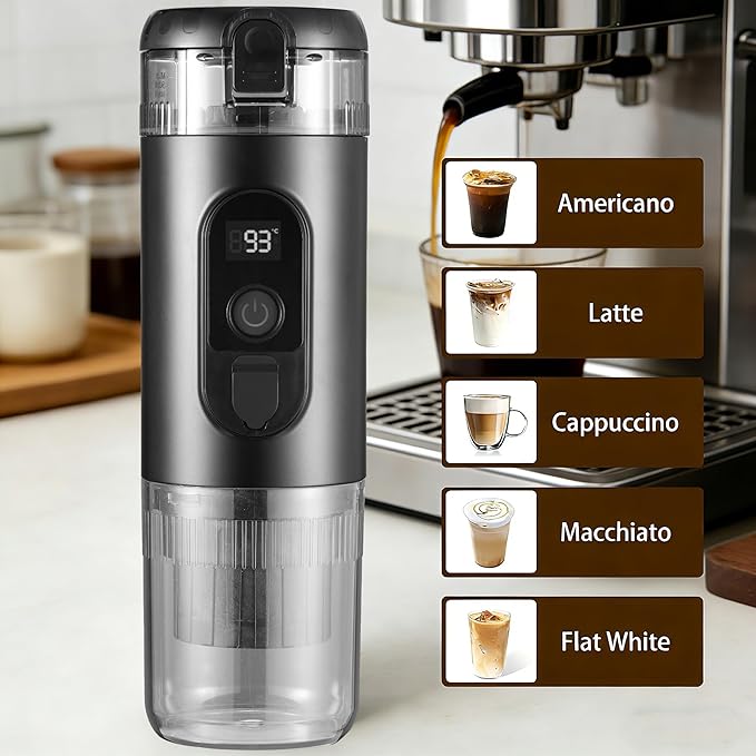 Portable Electric Espresso Machine Self Heating Small Travel Espresso Coffee Maker for Camping RV Hiking Office(Black)