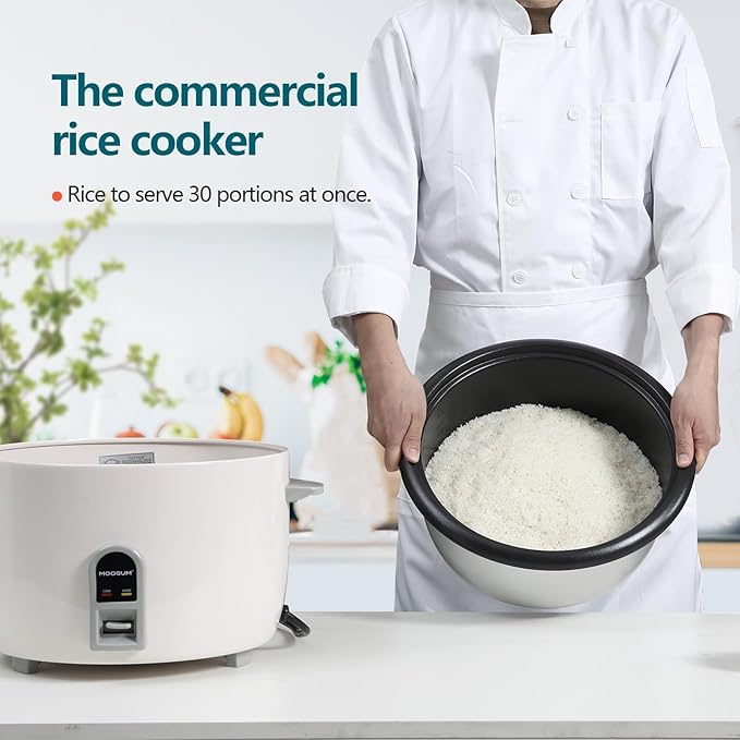 Commercial Rice Cooker Large Capacity 30-Cup (UnCooked) 60-Cup (Cooked) with One Touch Operation and 12-Hour Keep Warm Easy to Use and clean 1600W White