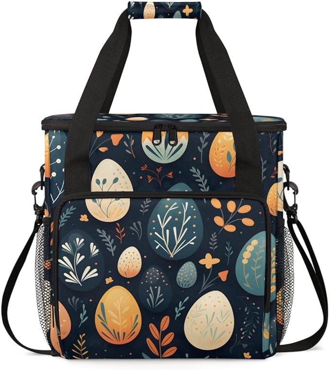 Easter Egg Coffee Maker Carrying Bag Boho Floral Travel Storage Bag Compatible with K-Mini or K-Mini Plus Single Serve Coffee Brewer Carrying Case with Multiple Pockets &amp Shoulder Strap