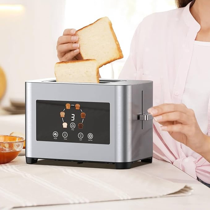 2-Slot Digital Touchscreen Toaster with Wide Slots and 6 Toast Settings Stainless Steel
