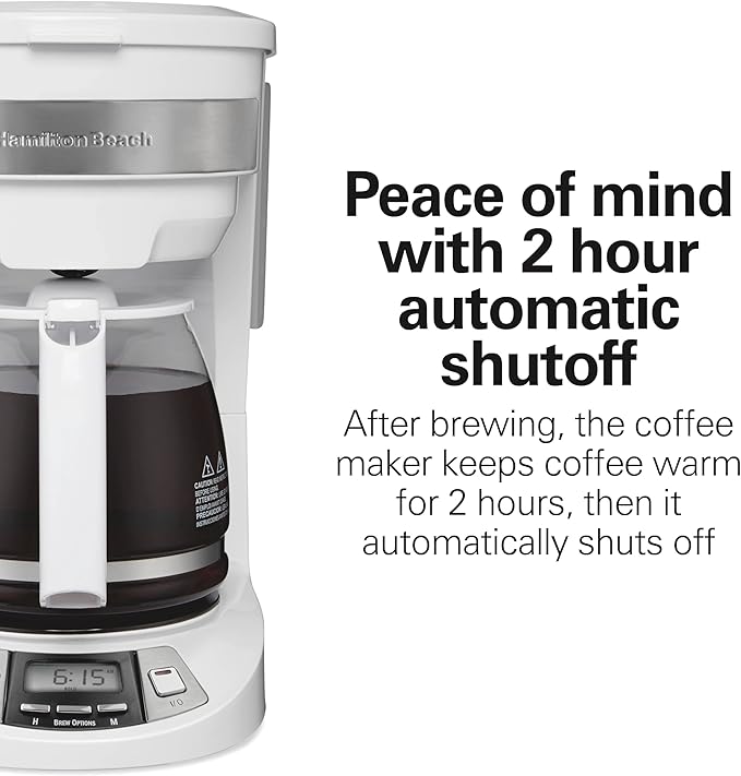 Hamilton Beach 12 Cup Programmable Drip Coffee Maker Machine Regular &amp Bold Brew Options Auto Pause and Pour Glass Carafe White (46294J)
