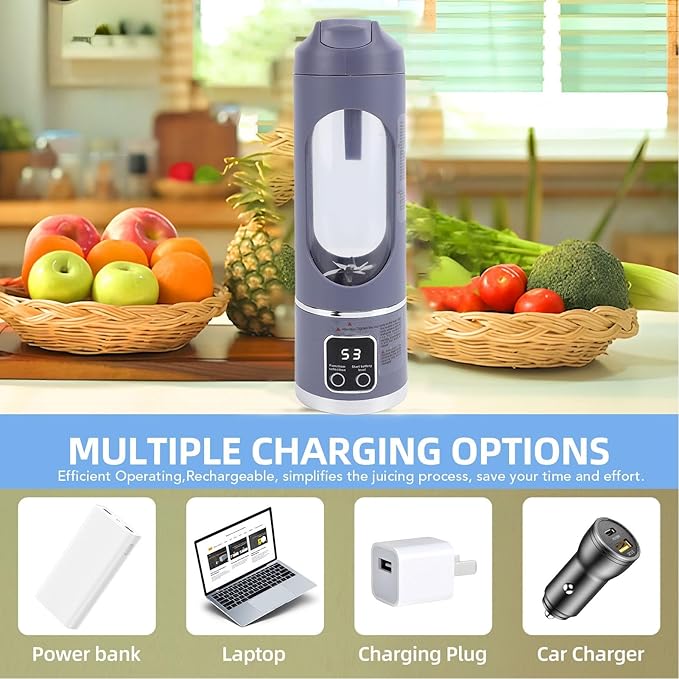 450ML Portable Juicer Cup - USB Rechargeable Travel Blender with 12 Blades &amp 3 Speeds - Smoothies &amp Fruit Juices for Home Office and Outdoors (Violet)