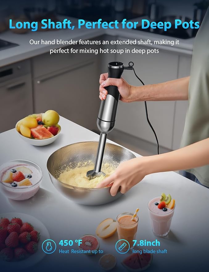 2025 New 1000W Immersion Blender Handheld – 25-Speed Stainless Steel Hand Blender Corded Hand Mixer with Heavy-Duty Copper Brushless Motor &amp Gift Box