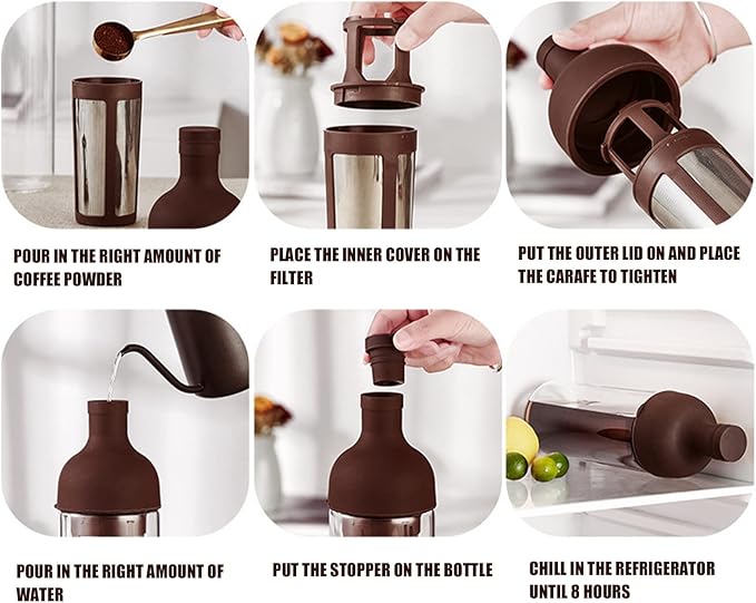 Cold Brew Coffee Wine Bottle Double Layer Design Cold Brew Coffee Maker with Stainless Steel Filter 1000ml Large Capacity for Iced Coffee Lovers