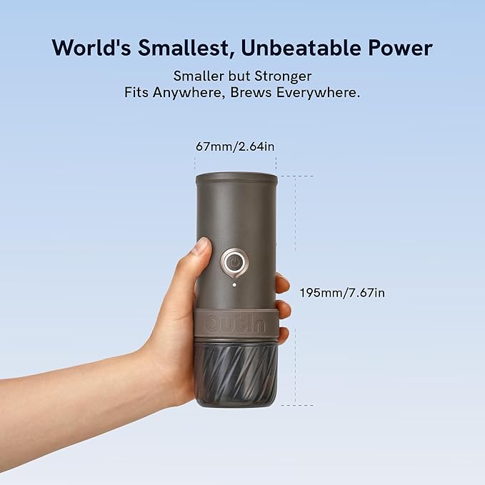 OutIn Mino Portable Electric Espresso Machine Mini Camping Coffee Maker for Travel Pocket Sized Coffee Machine Self-Heating Ground Coffee &amp NS Capsule Adapter For Adventure